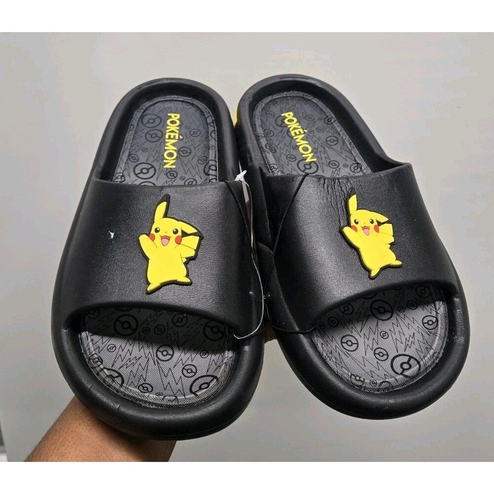 Pokemon Pikachu Sandal Slides Unisex Black Size 6 New